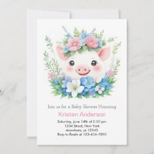 Rosa Piggy and Farmyard Magic Girl Baby Shower Inbjudningar