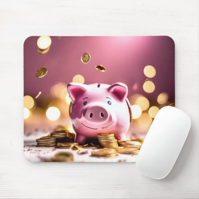 Rosa Piggy Bank med Mynt Musmatta (Med mus)