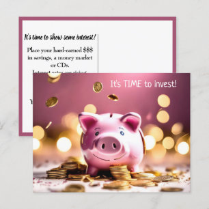 Rosa Piggy Bank med Mynt Vykort