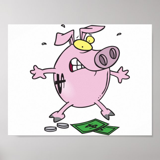 Rosa Piggy Bank med pengar Poster (Framsidan)