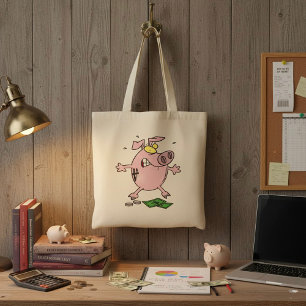 Rosa Piggy Bank with Money Tote Bag Tygkasse
