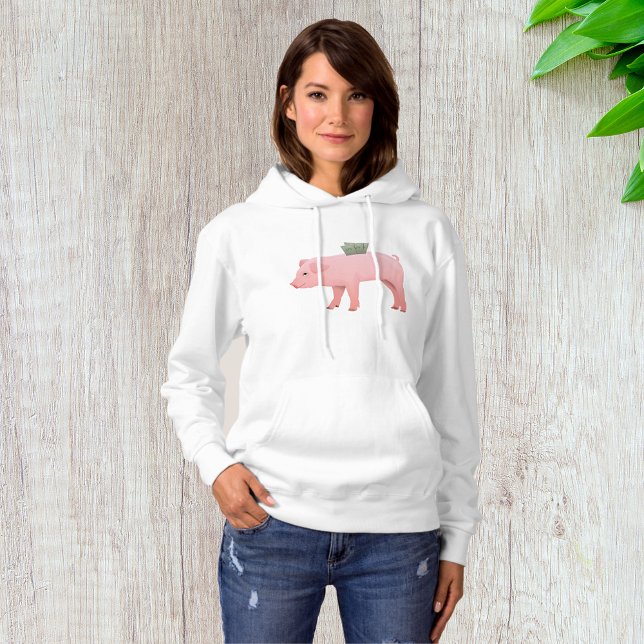 Rosa Piggy Bank Womens Hoodie T Shirt (Skapare uppladdad)