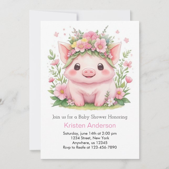 Rosa Piggy Whimsical Farm Girl Baby Shower Inbjudningar (Framsida)
