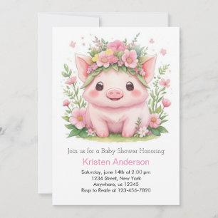Rosa Piggy Whimsical Farm Girl Baby Shower Inbjudningar