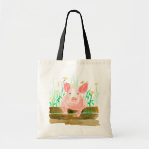 Rosa Piglet Barnyard Farm Animal Gris Tygkasse