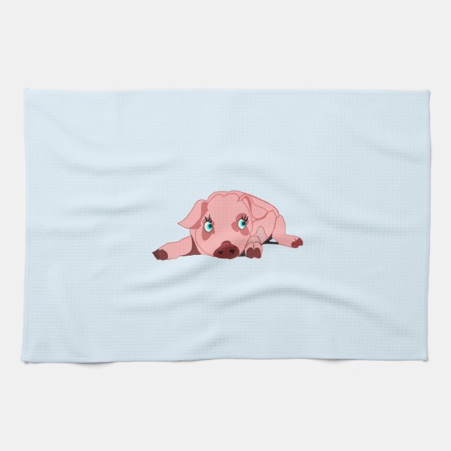 Rosa Piglet Kitchen Towel - Your Färg - Text Kökshandduk (Horisontell)