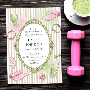 Rosa Pilates och Matcha Födelsedagsfirande Inbjudningar