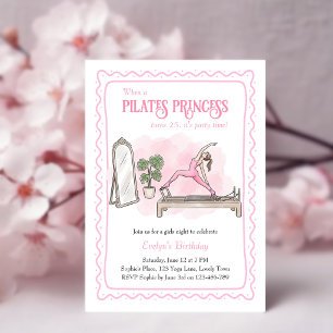 Rosa Pilates Prinsessa Tjejkväll Födelsedag Inbjudningar