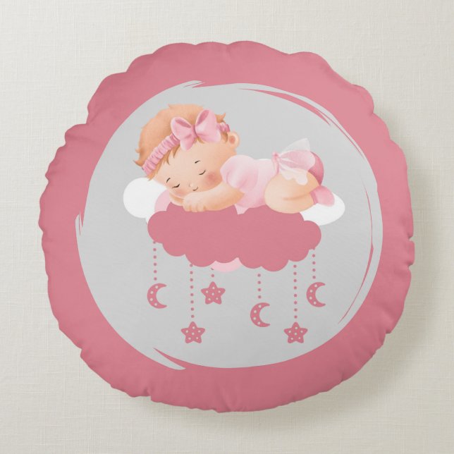 Rosa Pillow i molnen i Flicka Rund Kudde (Framsidan)
