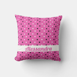 Rosa Pillow med Ditsy Black and White Polka dots Kudde