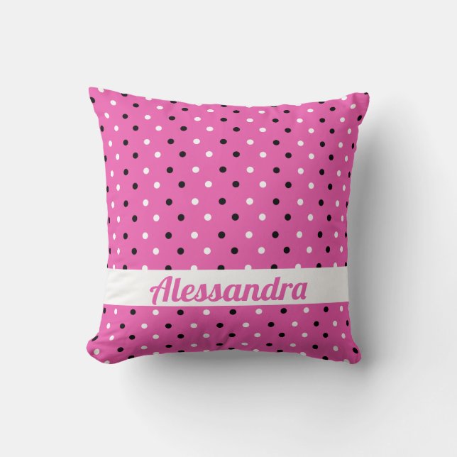 Rosa Pillow med Ditsy Black and White Polka dots Kudde (Framsida)