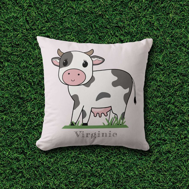 Rosa Pillow med en Cute Cow Kudde (Pink Pillow with a Cute Cow)
