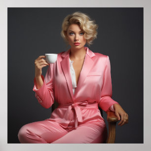 Rosa Pin-Up Flicka Modell Porträtt Kontors Kvinna Poster