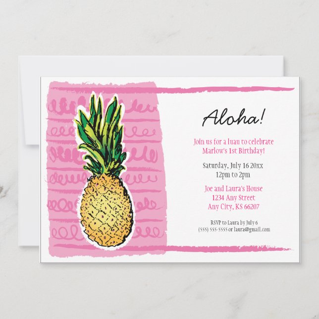Rosa Pineapple Luau-inbjudan Inbjudningar (Framsida)