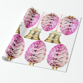 Rosa Pinecones och Klockor Wrapping Papper Presentpapper