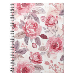 Rosa Pink Peony Akvarell Blommig Trädgård Anteckningsbok