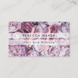 Rosa Pink Peony Blommig Skript Monogram Visitkort