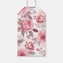 Rosa Pink Peony Vattenfärg Blommig Trädgård Presentetikett