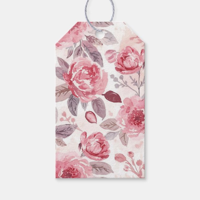 Rosa Pink Peony Vattenfärg Blommig Trädgård Presentetikett (Framsidan)
