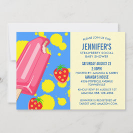 Rosa Pinnstake Jordgubb Social Baby Shower Inbjudningar