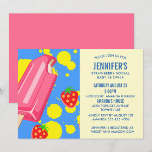 Rosa Pinnstake Jordgubb Social Baby Shower Inbjudningar