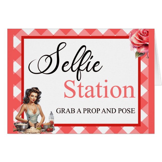Rosa Pinup Bachelorette Party Selfie Station Card OBS Kort (Framsidan Horizontal)