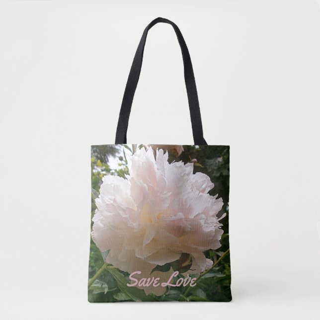Rosa pion Blossom.text. Tygkasse (Framsida)