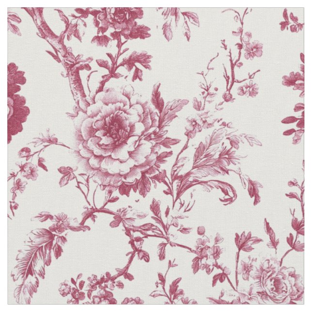Rosa Pion Floral Toile-mönster Tyg (Närbild)