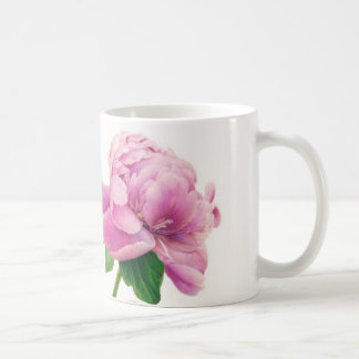 Rosa pion på muggen kaffemugg