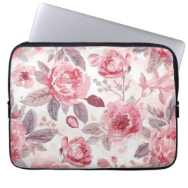 Rosa Pion Rosa Akvarell Blommig Trädgård Laptop Fodral