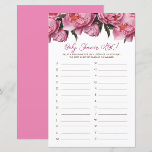 Rosa Pion Vattenfärg Baby Shower Spel ABC