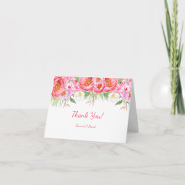 Rosa Pion Vattenfärg Blommor Bröllop Tack Kort