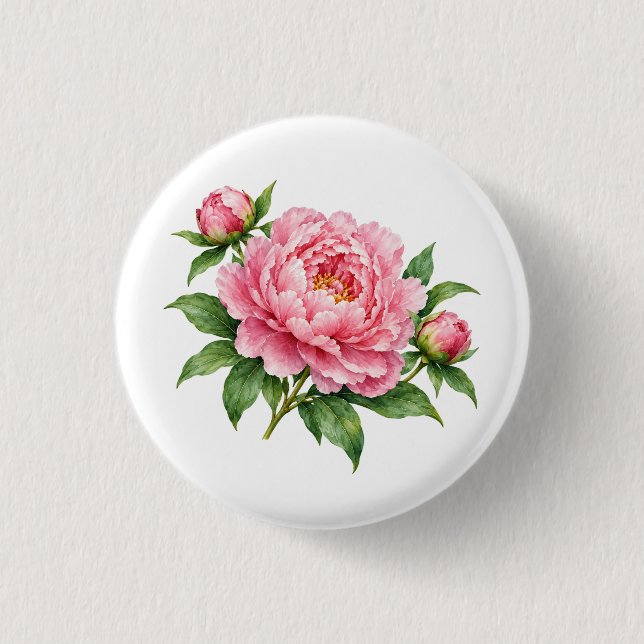 Rosa Pion Vattenfärg Knapp (Framsida)