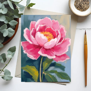 Rosa Pion Växt Vattenfärg Målning Vykort