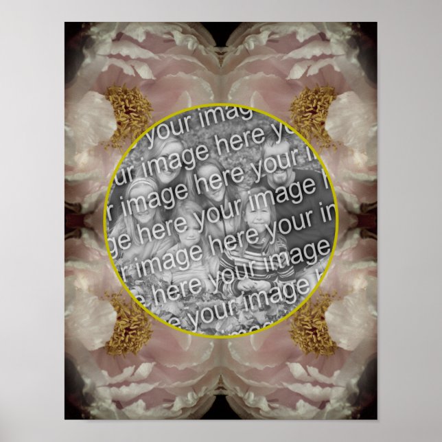 Rosa Pionblomma Blomram Skapa Ditt Eget Foto Poster (Framsidan)