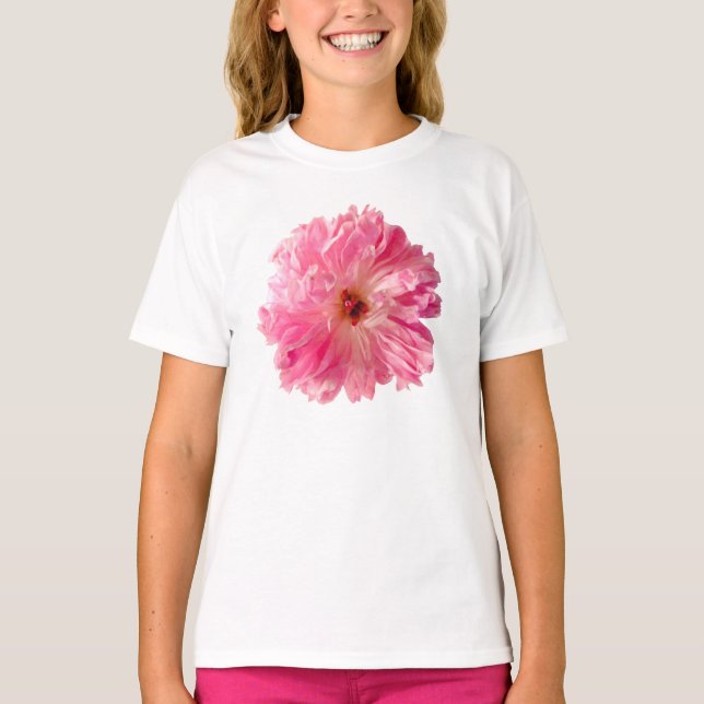 Rosa pionblomma t-shirt (Framsida)