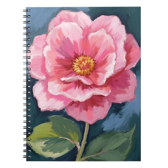 Rosa Pionblomma Vattenfärg Blommig Anteckningsbok (Framsidan)