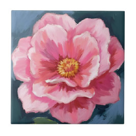 Rosa Pionblomma Vattenfärg Blommig Kakelplatta