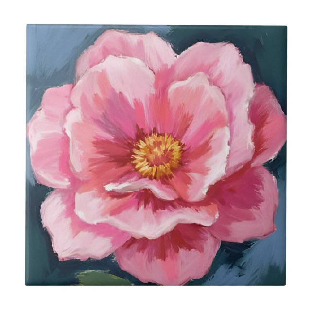 Rosa Pionblomma Vattenfärg Blommig Kakelplatta (Framsidan)