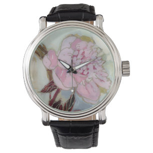 Rosa pionblommar armbandsur