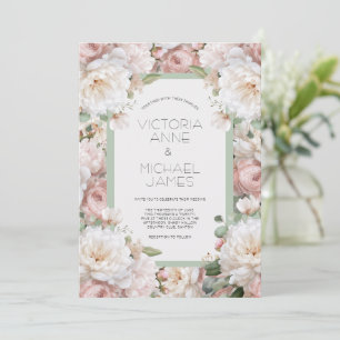 Rosa Pionblommor Blommig Bröllopsinbjudan Inbjudningar