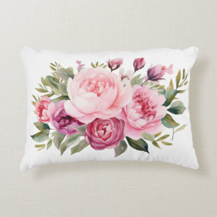 Rosa Pionblommor Blommor Vattenfärg Elegant Prydnadskudde