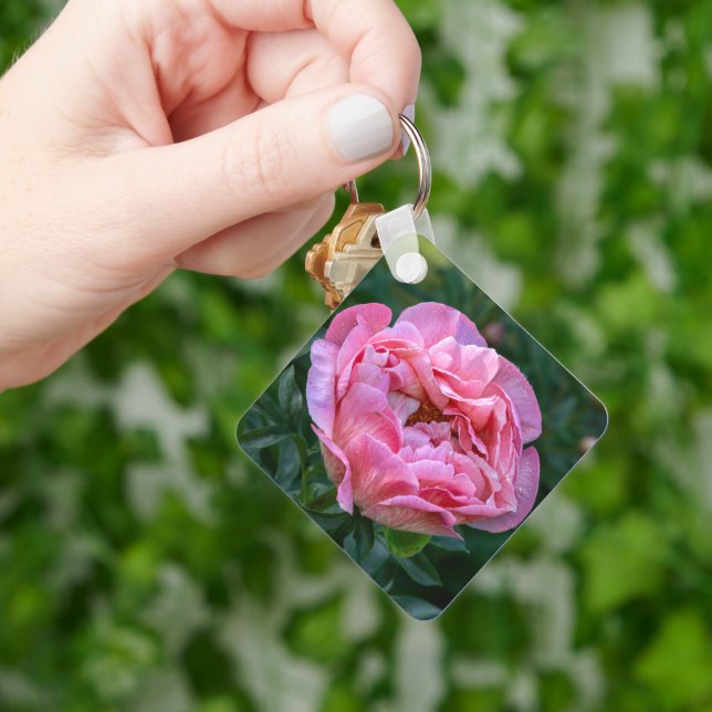 Rosa Pionblomning Nyckelring (Hand)