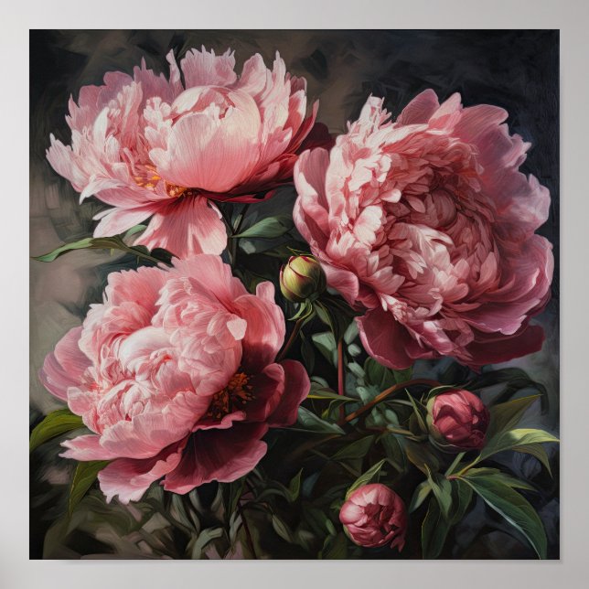 Rosa Pionbloms Tavla Affisch (Framsidan)
