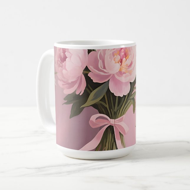 Rosa Pionbuketter Kransar Kaffemugg (Framsida vänster)