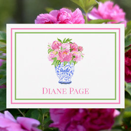Rosa pioner Blått Chinoiserie vas Anpassad Preppy Anteckningskort