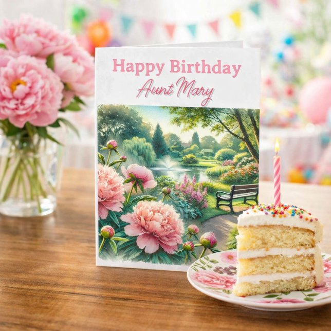 Rosa pioner i parken Glad födelsedagskort till fas Kort (Template personalized birthday card, easy to modify for her (mom, sister, friend, aunt)  birthday )