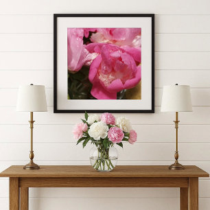 Rosa pioner i vas / Pionblomma Poster