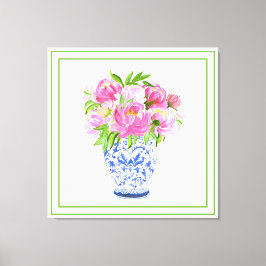 Rosa Pioner Kina Vase Gränsmönster Canvastryck