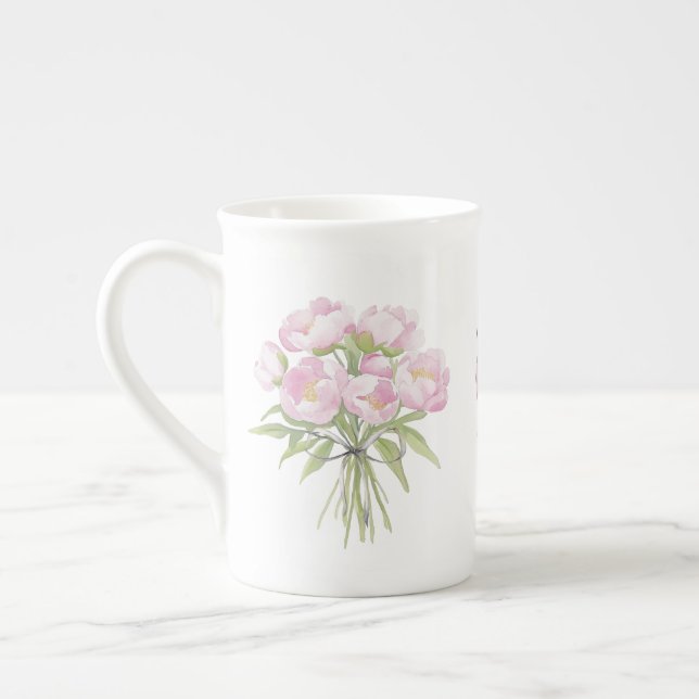 Rosa pioner med band Fina Benporslin Mugg (Vänster)